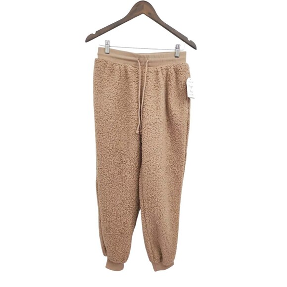 Hippie Rose Junior Sherpa Cozy Joggers Pants Elastic Unisex Size Large Brown New - Picture 3 of 14
